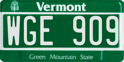 VT license plate WGE909