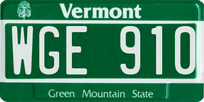 VT license plate WGE910