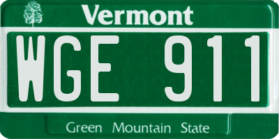 VT license plate WGE911