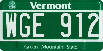 VT license plate WGE912