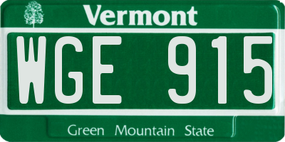 VT license plate WGE915