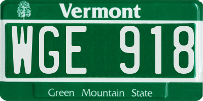 VT license plate WGE918