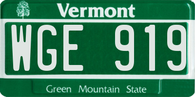 VT license plate WGE919