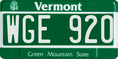 VT license plate WGE920