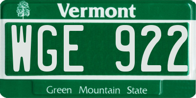 VT license plate WGE922