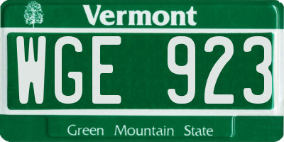 VT license plate WGE923