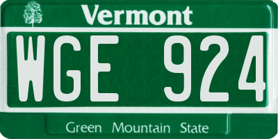 VT license plate WGE924