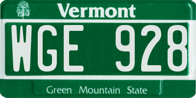 VT license plate WGE928