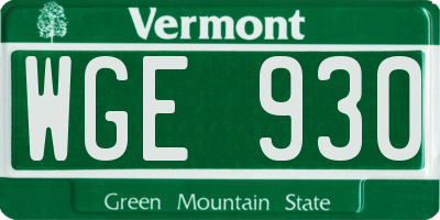 VT license plate WGE930