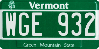 VT license plate WGE932