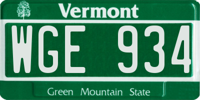 VT license plate WGE934