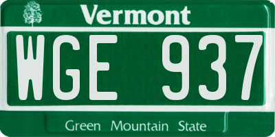 VT license plate WGE937