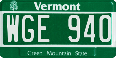 VT license plate WGE940