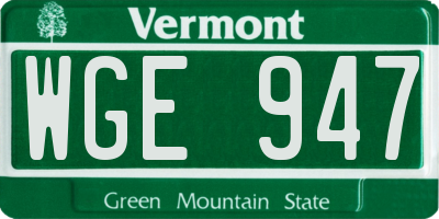 VT license plate WGE947
