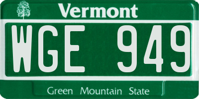 VT license plate WGE949