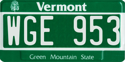 VT license plate WGE953