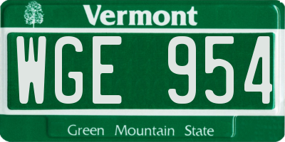 VT license plate WGE954
