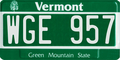 VT license plate WGE957