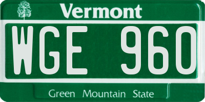 VT license plate WGE960
