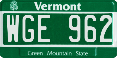 VT license plate WGE962