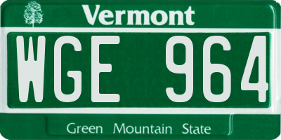VT license plate WGE964