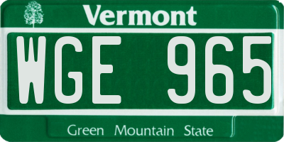 VT license plate WGE965