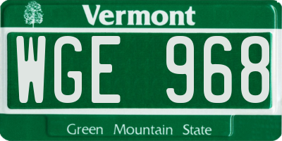 VT license plate WGE968
