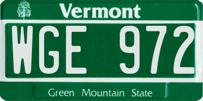 VT license plate WGE972