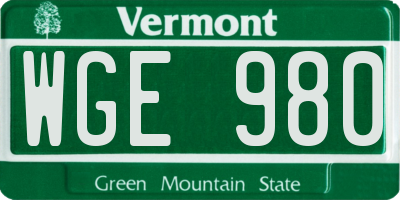VT license plate WGE980