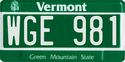 VT license plate WGE981