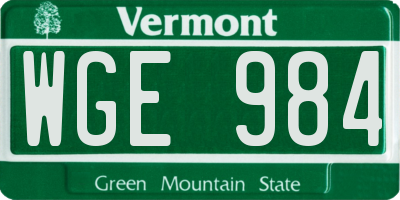 VT license plate WGE984
