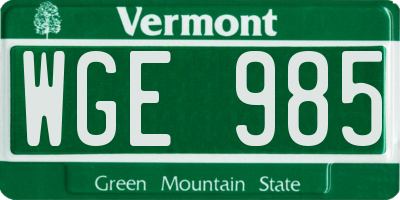 VT license plate WGE985