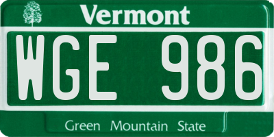VT license plate WGE986