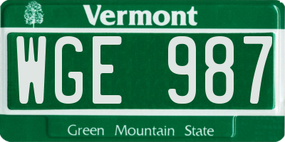 VT license plate WGE987