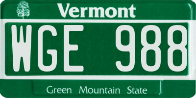 VT license plate WGE988