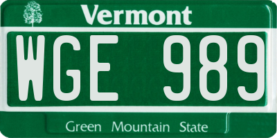 VT license plate WGE989