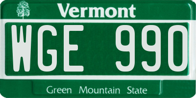 VT license plate WGE990