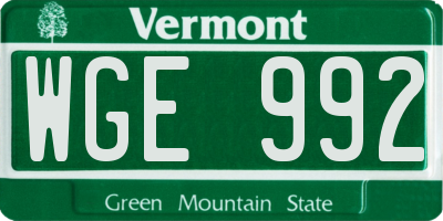 VT license plate WGE992