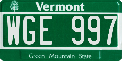 VT license plate WGE997
