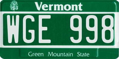 VT license plate WGE998