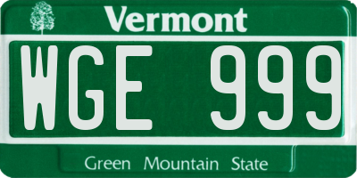 VT license plate WGE999