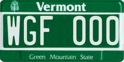 VT license plate WGF000