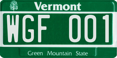 VT license plate WGF001