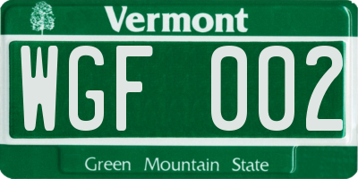 VT license plate WGF002