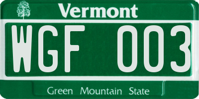 VT license plate WGF003