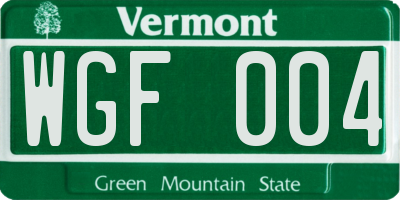 VT license plate WGF004