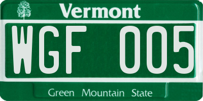 VT license plate WGF005