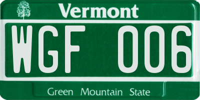 VT license plate WGF006
