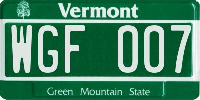 VT license plate WGF007
