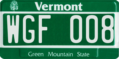 VT license plate WGF008
